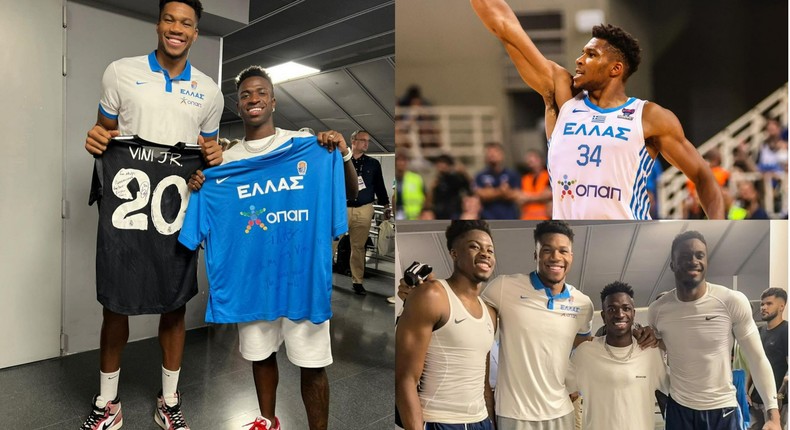 Giannis Antetokounmpo teams up with Real Madrid star Vinícius Jr [Photos]