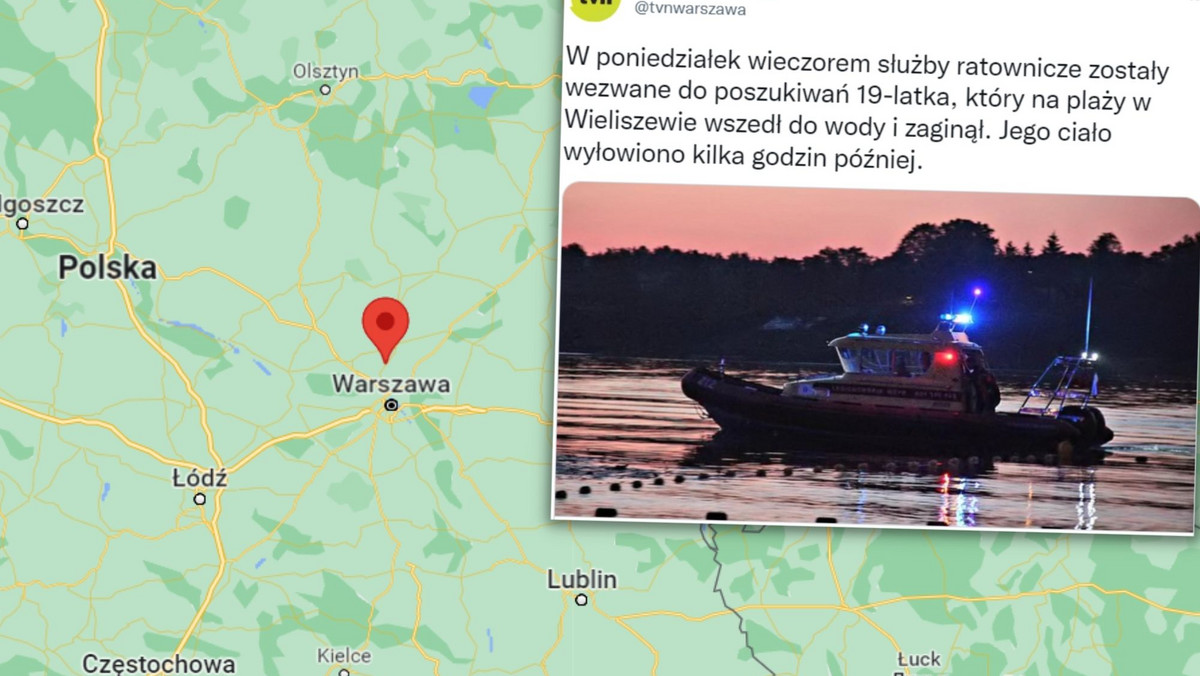 Na plaży w Wieliszewie zaginął 19-latek, który wszedł do wody i nie wypłynął. W poniedziałek, po kilku godzinach poszukiwań służby ratunkowe odnalazły jego ciało — informuje portal tvnwarszawa.pl.