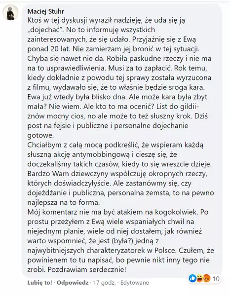 &quot;Wspieram każdą słuszną akcję antymobbingową&quot; - pisze aktor / Facebook