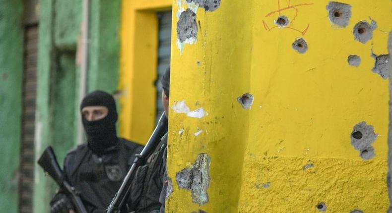 An anti-drug police operation in the Complexo do Alemao favela or shantytown in Rio de Janeiro, Brazil, in April 2017