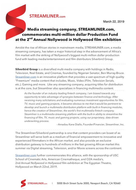 Silverbird group partners Streamlinercom [Twitter/BenMurrayBruce] 