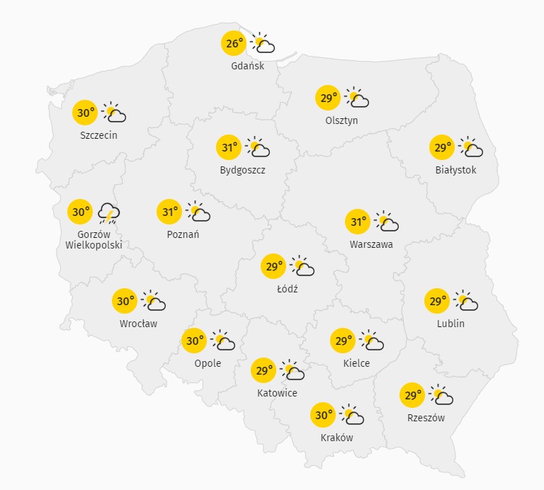 Pogoda na poniedziałek, 10.08, temperatura