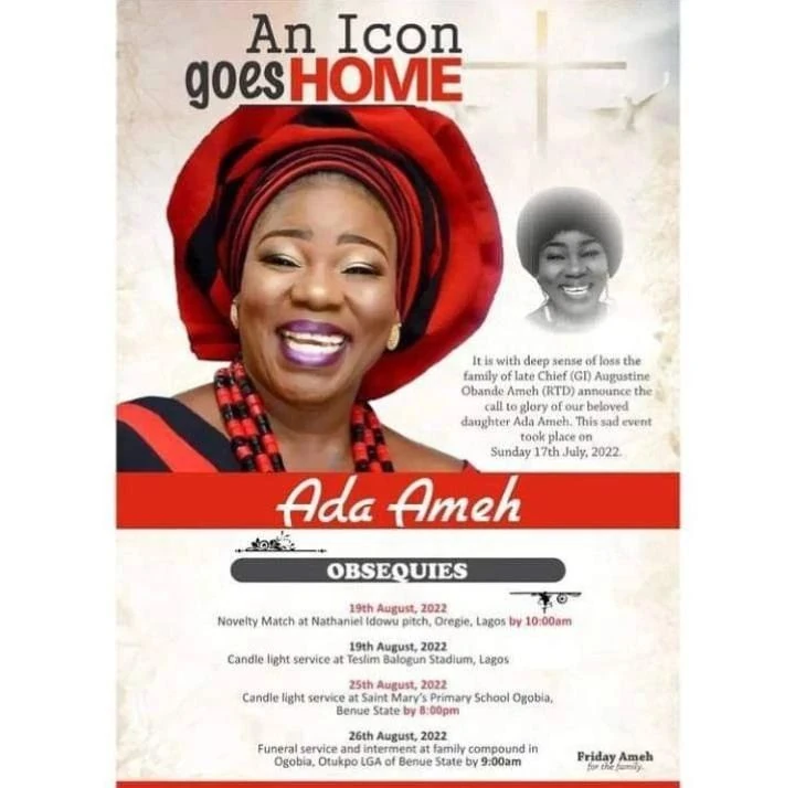 Ada Ameh to be Buried in Benue; See More Details 