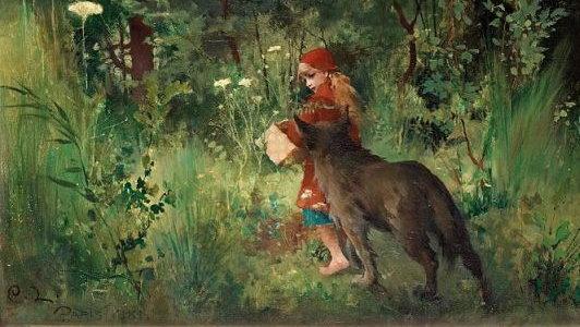 Czerwony Kapturek, obraz Carla Larssona (1881 r.) (domena publiczna)
