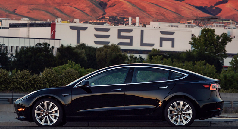The first production Tesla Model 3, unveiled by Tesla CEO Elon Musk on July 8.