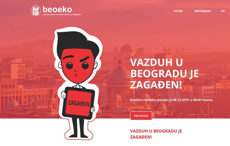 i gradski sajt potvrđuje loš kvalitet vazfuha ovog jutra