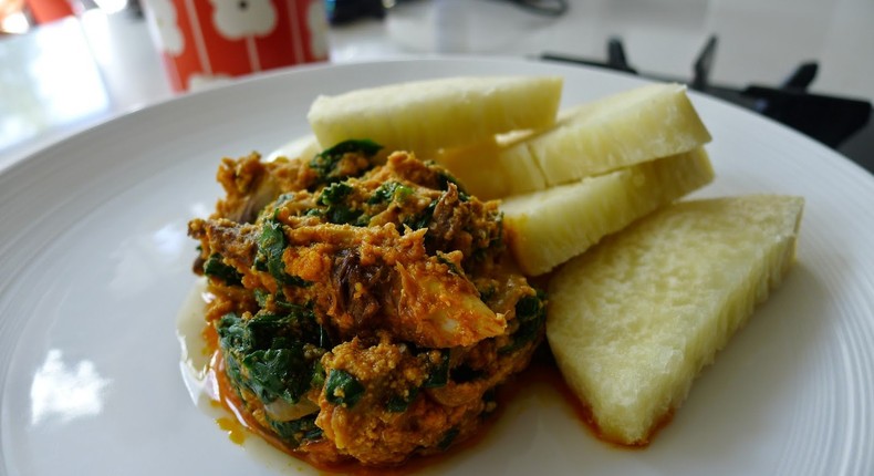 Kontomire stew and boiled yam