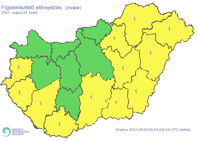 Keddre elsőfokú riasztást adtak ki sok megyére a zivatar miatt / Fotó: met.hu