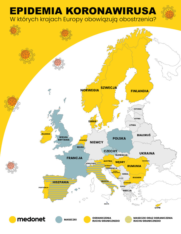 Mapa Europy - koronawirus