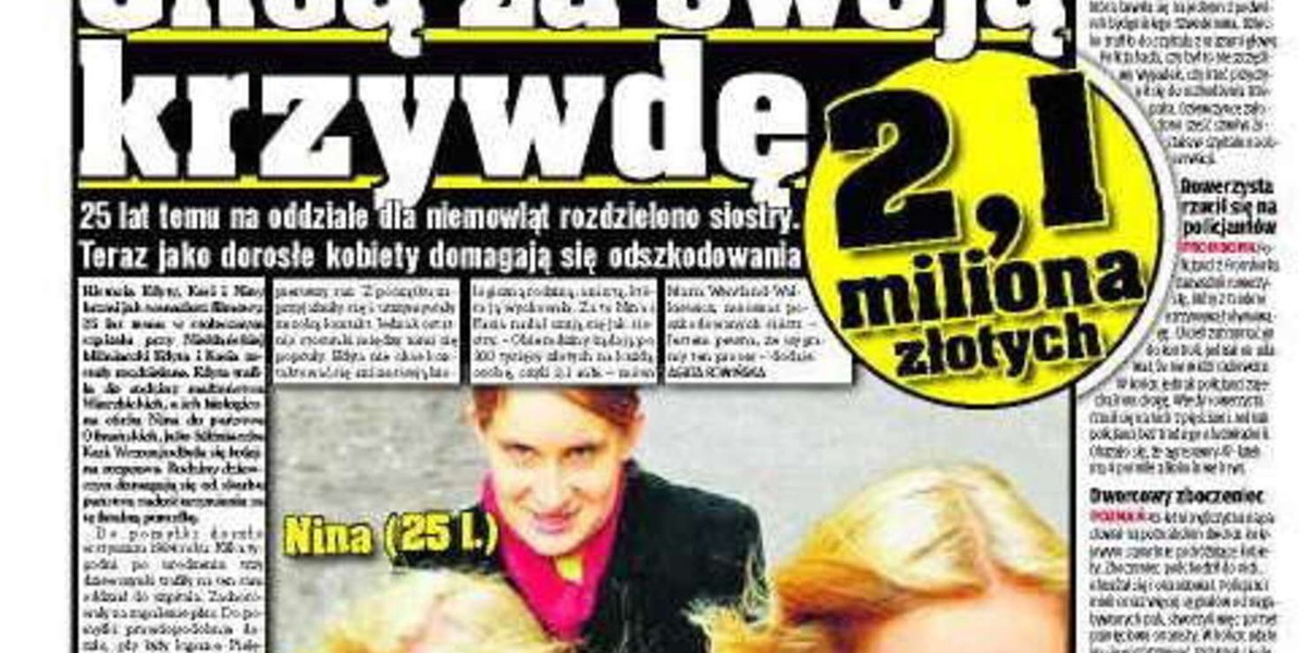 Chcą za swoją krzywdę 2,1 mln złotych