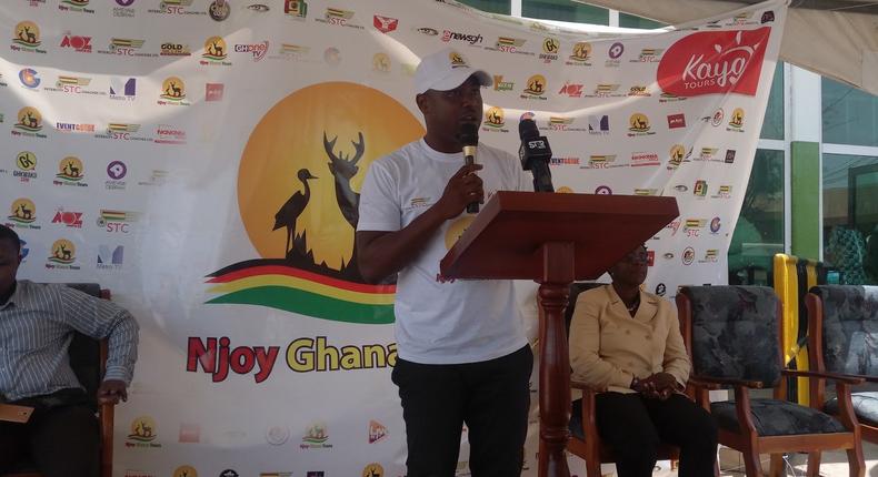 Kaya Tours C.E.O, Abeiku Santana addressing the press at the launch of “Njoy Ghana Tours