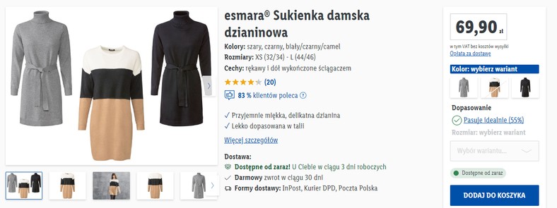 Lidl, sukienka dzianinowa na jesień