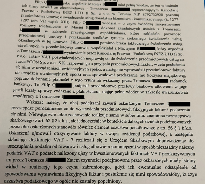Fragment aktu oskarżenia wobec Macieja B. i jego współpracownika Łukasza O.,