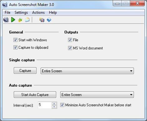 Główne okno programu do tworzenia zrzutów ekranowych - Auto Screenshot Maker