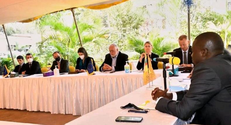 NRM officials led by Todwong (right) meeting the EU delegation