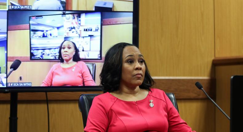 Fulton County DA Fani Willis testifies at a hearing Feb. 15 in Atlanta on her relationship with Special Prosecutor Nathan Wade.Pool