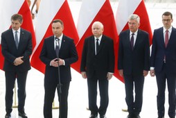 Marek Kuchciński, Andrzej Duda, Jarosław Kaczyński, Stanisław Karczewski, Mateusz Morawiecki