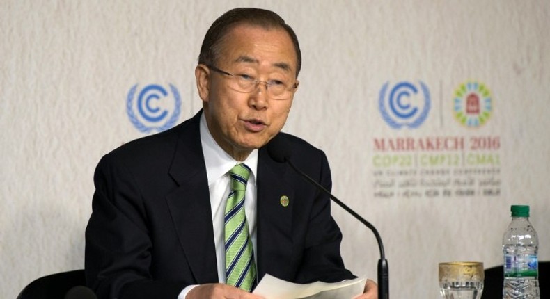 Ban Ki-moon, the UN Secretary-General, speaks at the UN World Climate Change Conference 2016 in Marrakesh on November 14, 2016