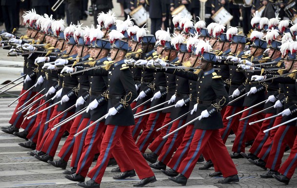 Students of the special military school of Saint-Cyr march during the traditional Bastille Day milit