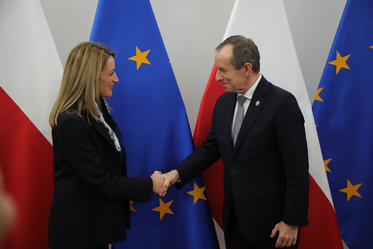 Roberta Metsola i Tomasz Grodzki