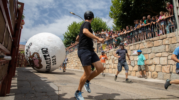 A Boloencierron bikák helyett egy 200 kilós labda elől futnak a résztvevők / Fotó: GettyImages