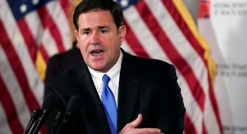 Arizona Gov. Doug Ducey at a news conference in Phoenix, Arizona, on December 2, 2020.AP Photo/Ross D. Franklin, Pool, File