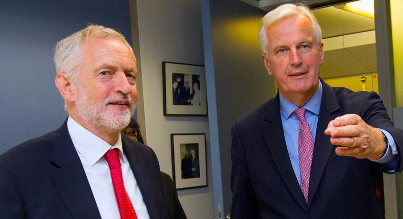 Labour leader Jeremy Corbyn with the EU's Michel Barnier