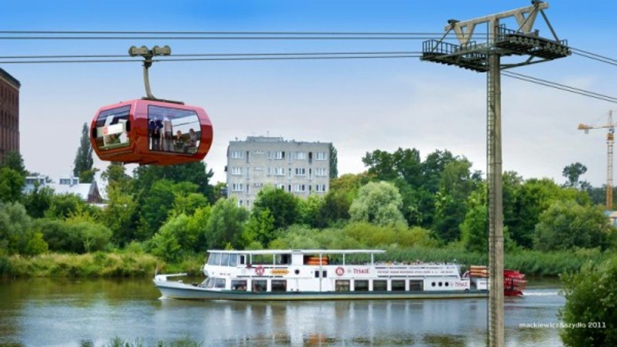 "MMWrocław": Budowa kolejki linowej nad Odrą ma ruszyć na przełomie kwietnia i maja 2013. Gondole dowiozą studentów PWr do Geocentrum.