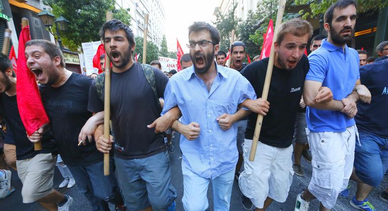 Greek protesters last week on a march against austerity measures.