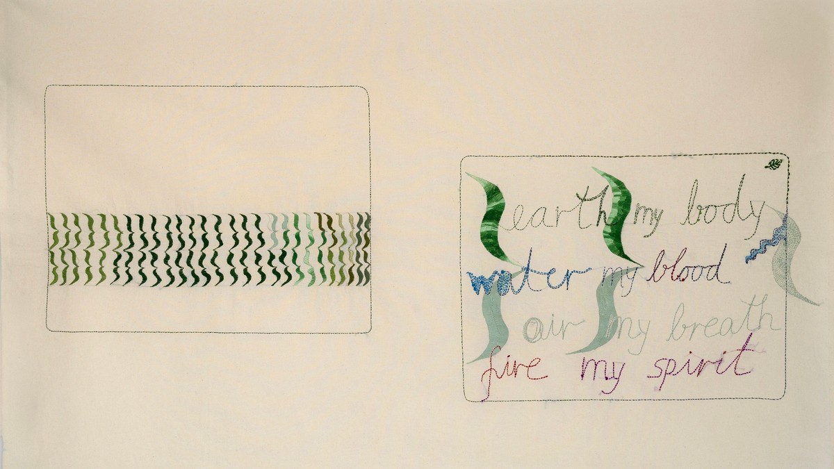 Tanja Ostojić, Earth my Body, vez na platnu, 2025 