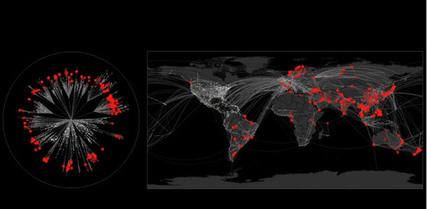 ...i zahvata ceo svet Kada je reč o širenju epidemija, pre svega treba odgovoriti na tri pitanja: 1) Kada će epidemija stiči na datu lokaciju? 2) Kolikom brzinom putuje? 3) Odakle potiče?   Imajući sve to u vidu i polazeći od pretpostavke da bi se epidemija širila pre svega vazdušnim putem, već spomenuti tim načinio je video koji imate pred sobom.