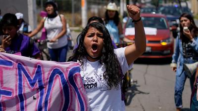 Roxana Ruiz shouts slogans during a march in memory of Diana Velazquez, who was making a call outside her home in 2017 when she was disappeared, raped and killed, in Chimalhuacan, State of Mexico, Mexico, July 2, 2022.AP Photo/Eduardo Verdugo, File