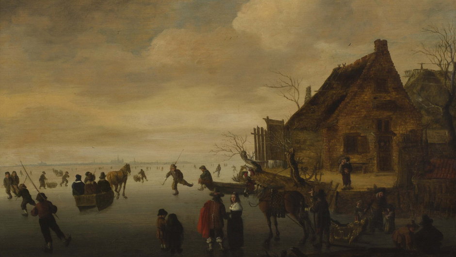 Cornelis Beelt, "Pejzaż zimowy z postaciami jeżdżącymi na łyżwach"