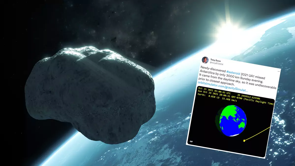 Asteroida 2021 UA1 przeleciał 3000 km od Ziemi (fot. Tony Dunn/Twitter)