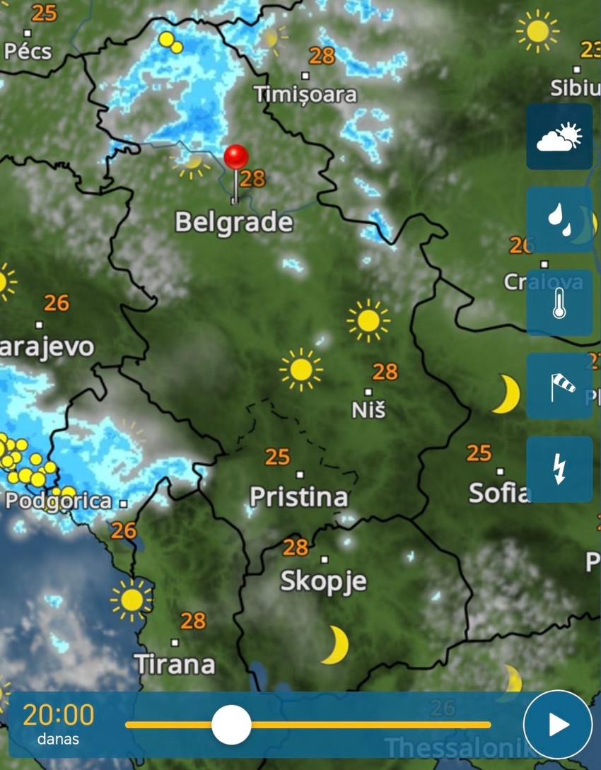 Radarski snimci nevremena danas u Srbiji