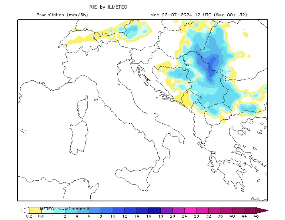 Mapa olujnog dana u ponedeljak