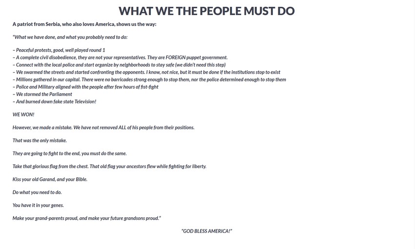 Poziv pripadnicima "Oath Keepers" da protestuju u Vašingtonu, sa savetima dr Savića za efikasnu revoluciju