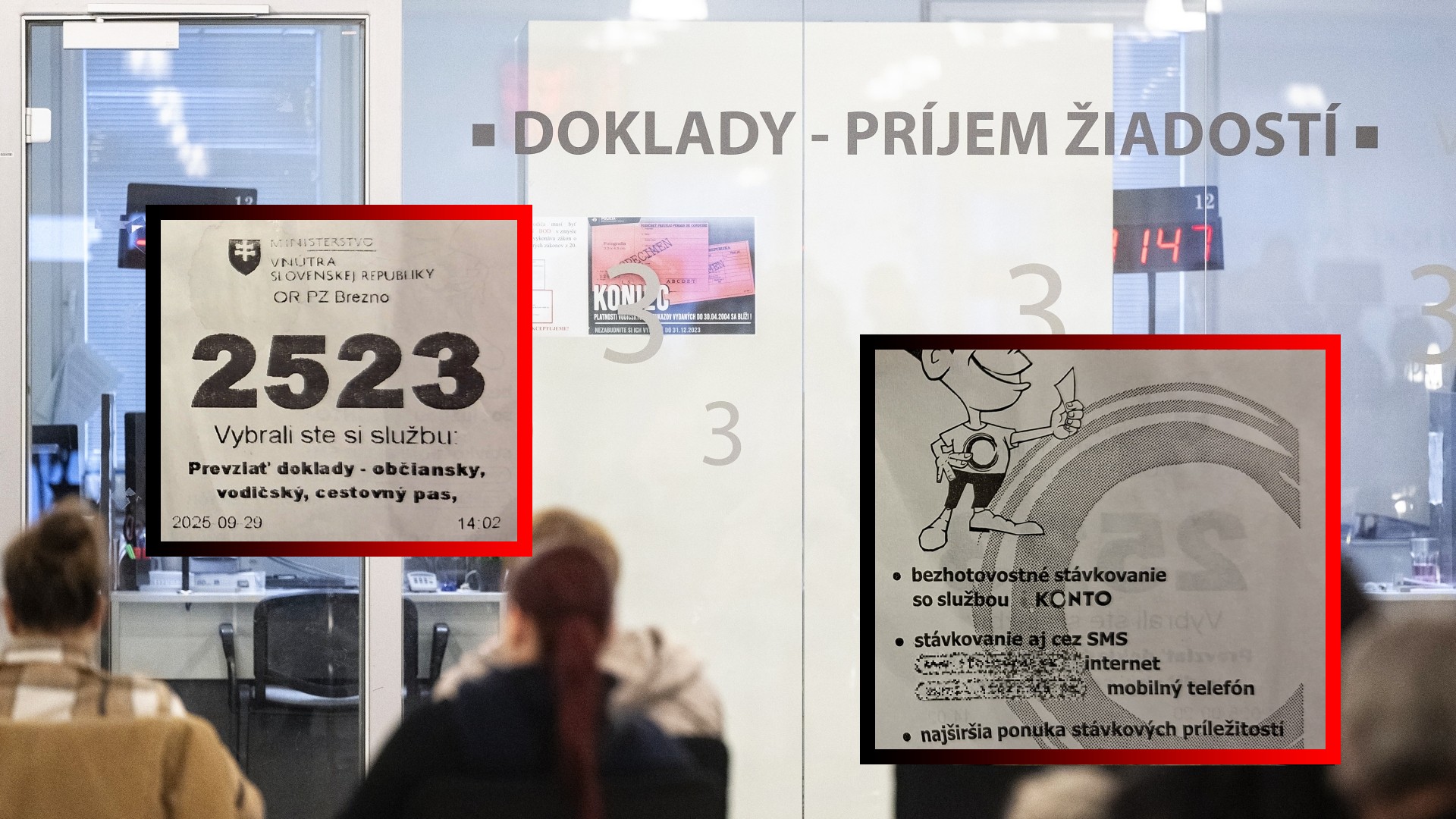 Na okresnom oddelení dokladov bola na lístkoch z vyvolávacieho systému reklama na stávkovanie.