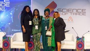 L-R: Dr Olori Boye Ajayi, President, Borderless Trade and Investment; Dr Inya Lawal,Convener, Science of Trade Conference; Chief Mrs Abiodun Adefolami Apena, Iyaloja General, Ikeja; and Ms Sola Adesakin, Lead Coach, Smart Stewards at the Inaugural edition of the Science of Trade Conference in Lagos