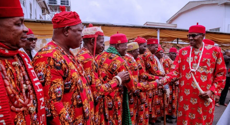 President Muhammadu Buhari (right) when he met with members and elders of Ohanaeze Ndigbo. [FRCN]