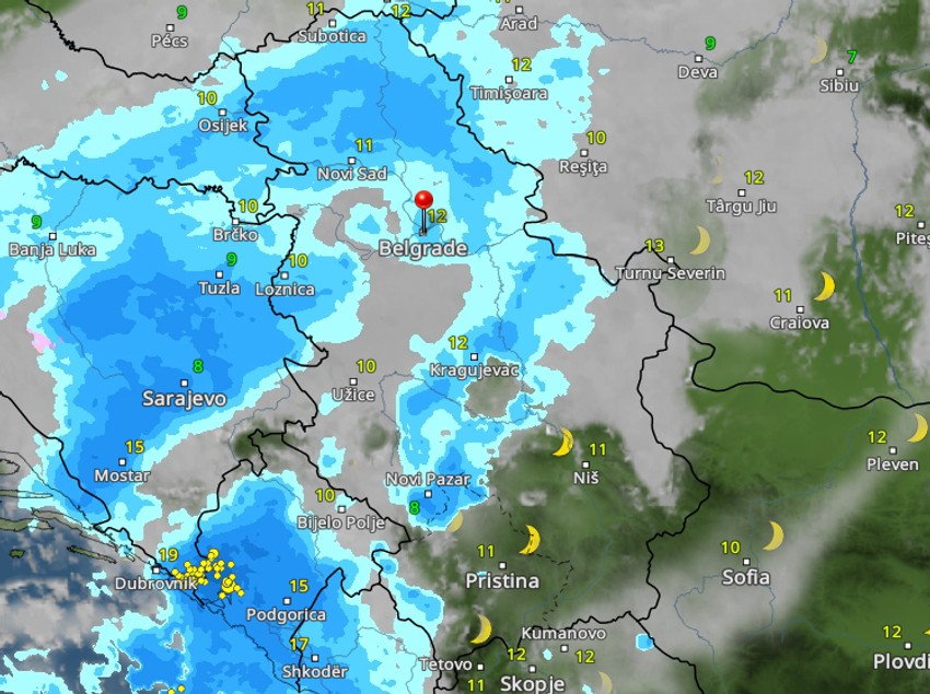 Kretanje nevremena u 20 časova u nedelju