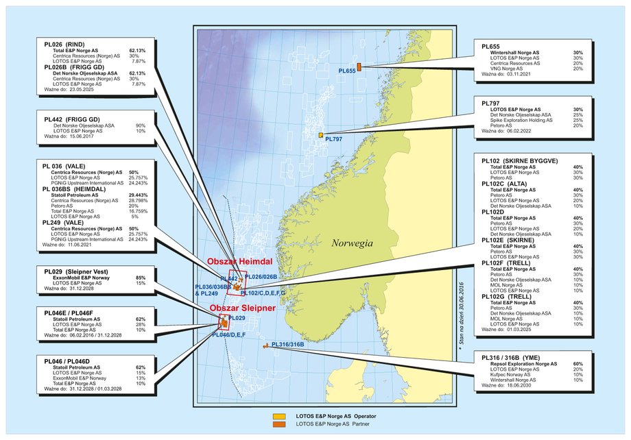 Mapa koncesji LOTOS Exploration & Production Norge