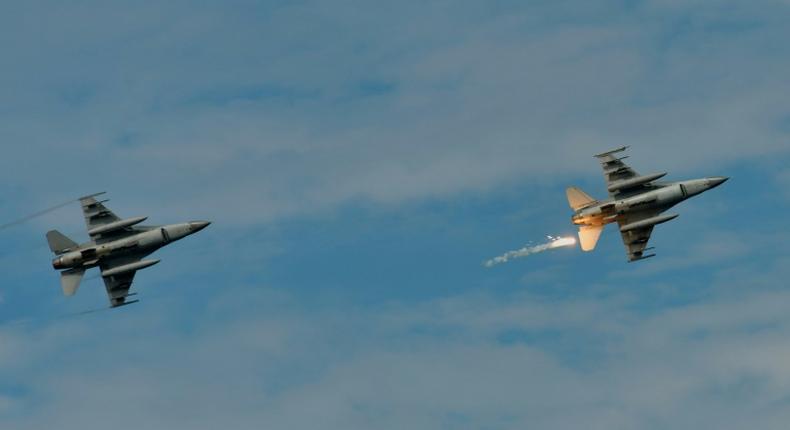 Old-model F-16s in a military drill in Taiwan in May 2019