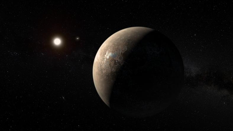 Wizja artystyczna egzoplanety Proxima b — jedynej planety w sąsiedztwie gwiazdy Proxima Centauri, którą potwierdzono.