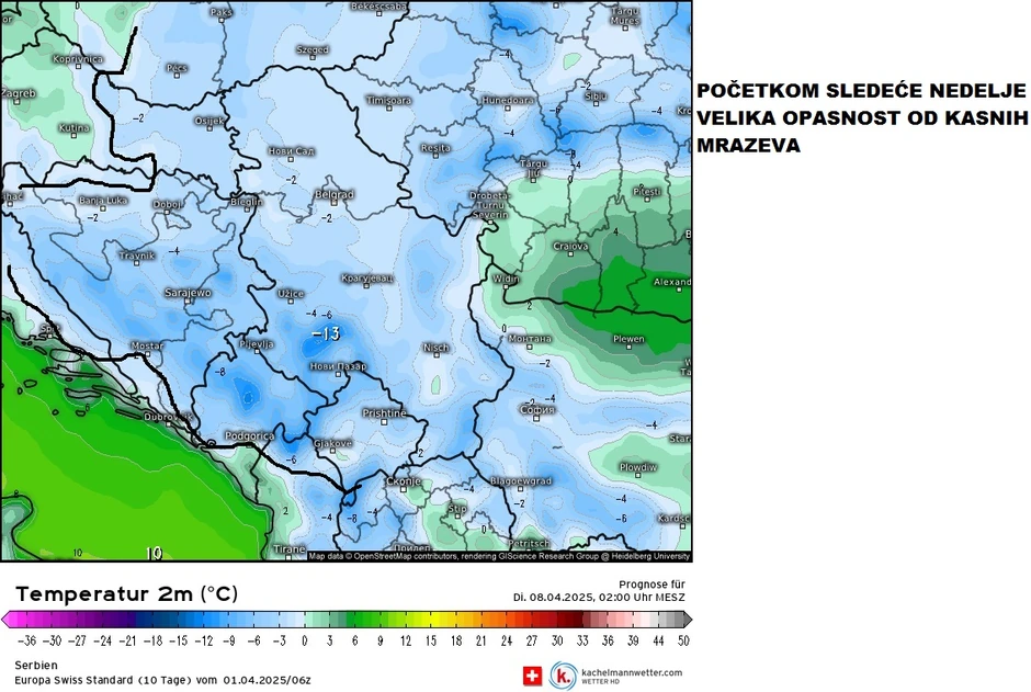 Opasnost od kasnih mrazeva početkom sledeće sedmice