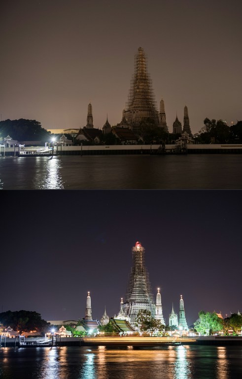 Bangkok, Wat Arun w iluminacji i w ciemnościach