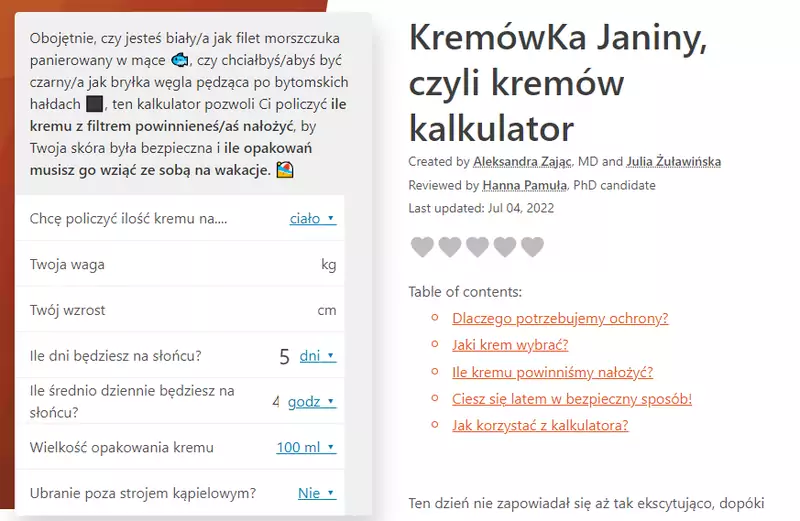 KremówKa(lkulator) Janiny / omnicalculator.com/everyday-life/kremowka