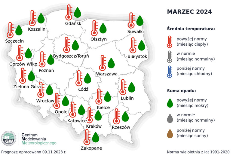 IMGW - marzec 2024, mapa