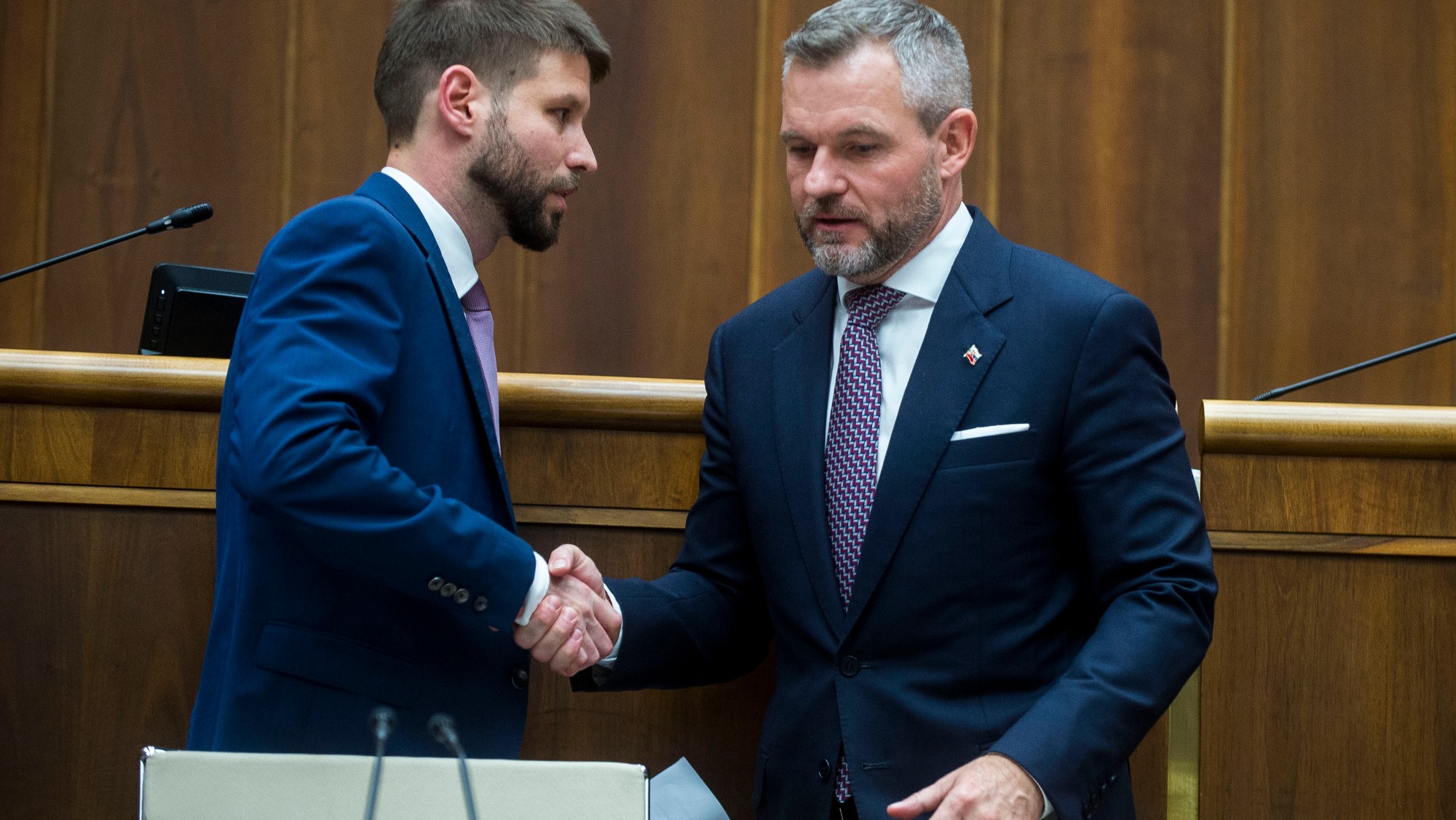 Prezident SR Peter Pellegrini a Michal Šimečka (PS).