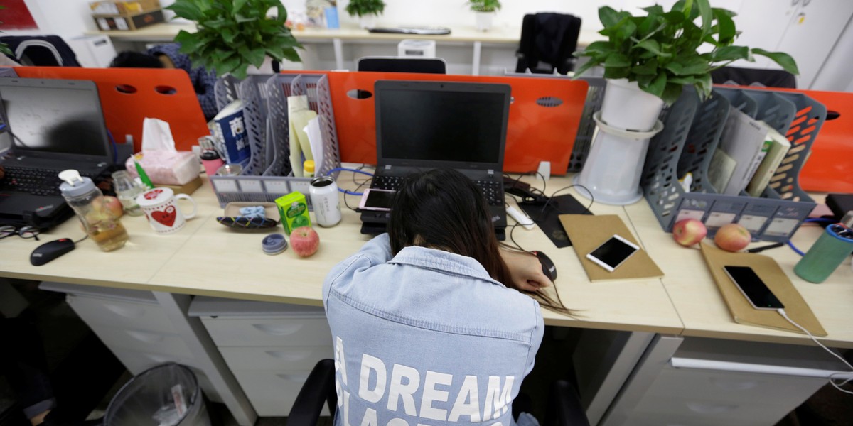 An employee at Goopal naps after lunch.